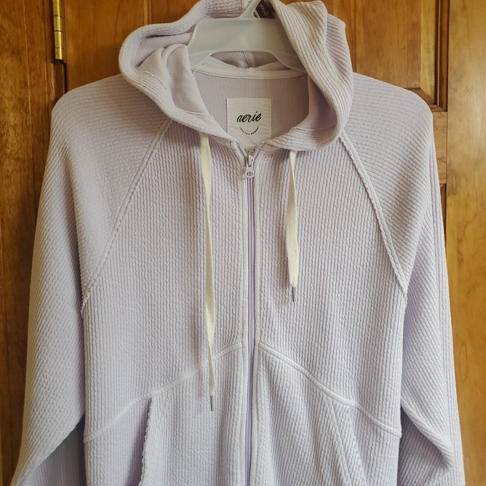 Aerie Wonder Full Zip Hoodie Womens XXS Oversized Lavender Textured